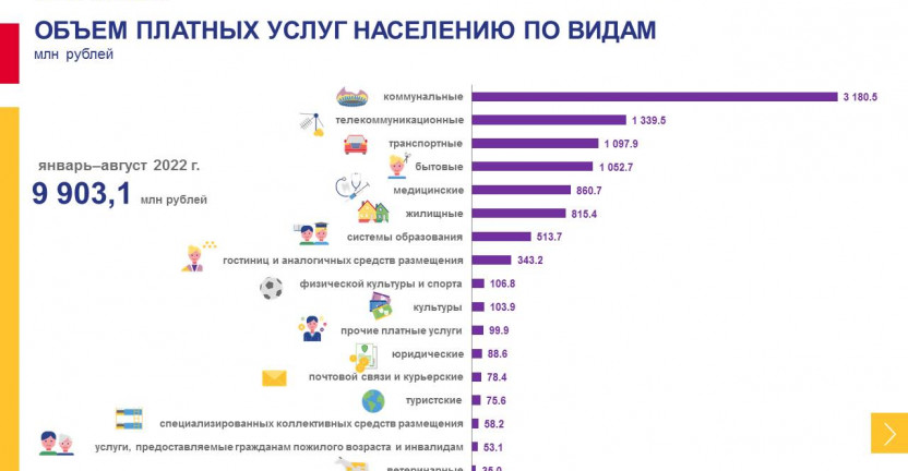 Объем платных услуг населению Магаданской области за январь-август 2022 года